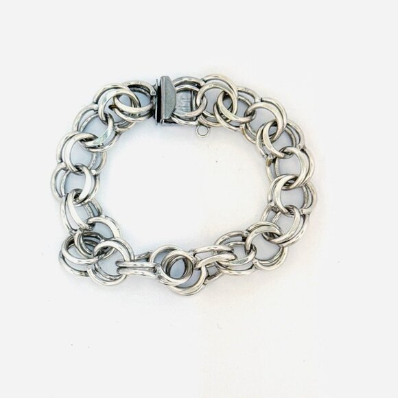 Estate Sterling Silver 925 Double Link Chain Bracelet 6” Vintage Heavy 33.6g - Picture 1 of 11